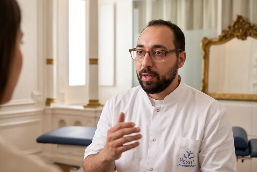 Hosam ASSAL échange avec une patiente au début de la séance