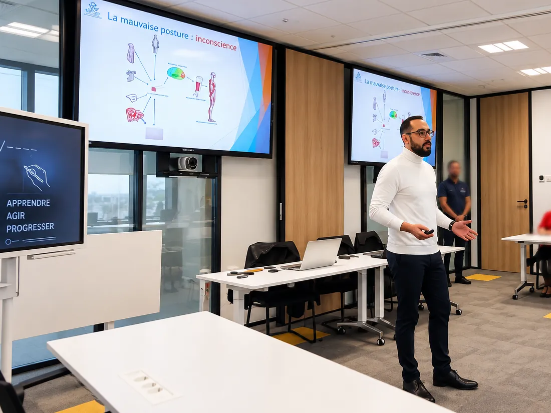 Hosam ASSAL anime une session sur la posture dans une salle de formation