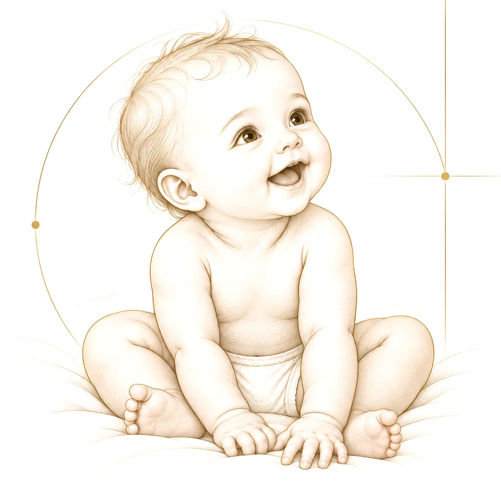 Dessin d'un nourrisson assis, souriant